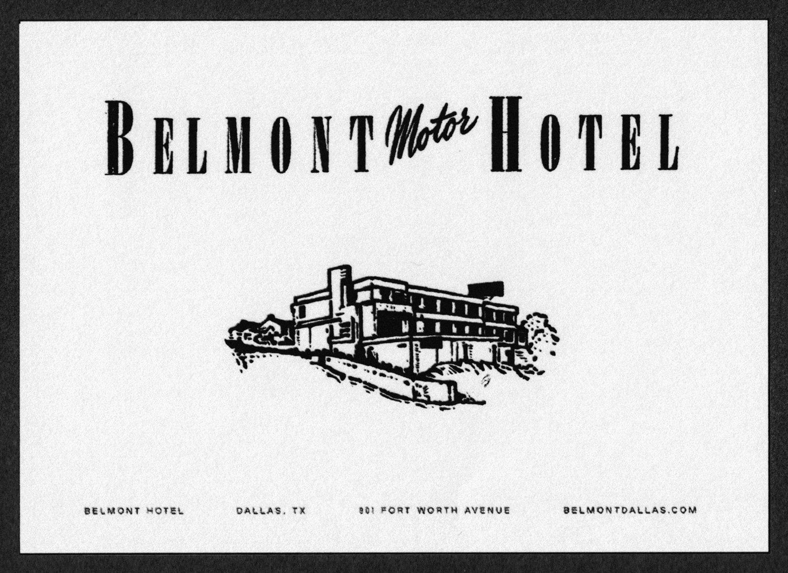 Title of Belmont Hotel and a sketch of its building