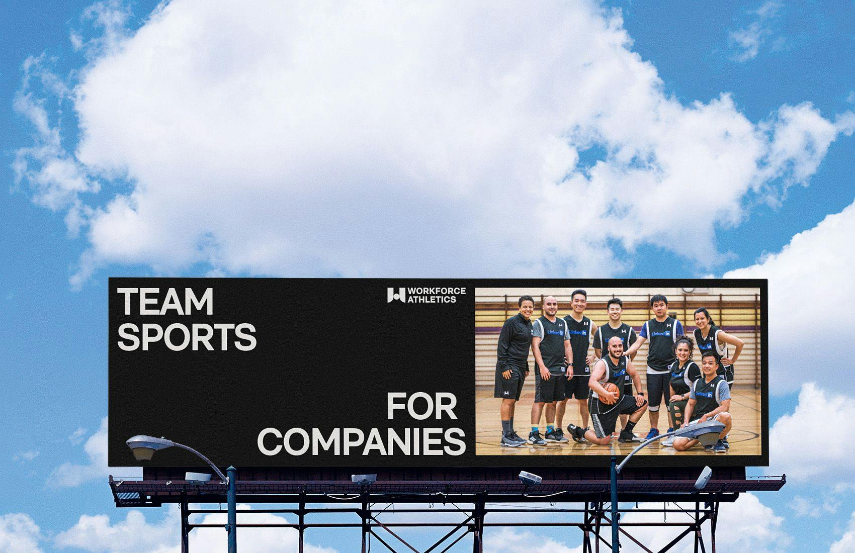 WFA billboard with a basketball team on it