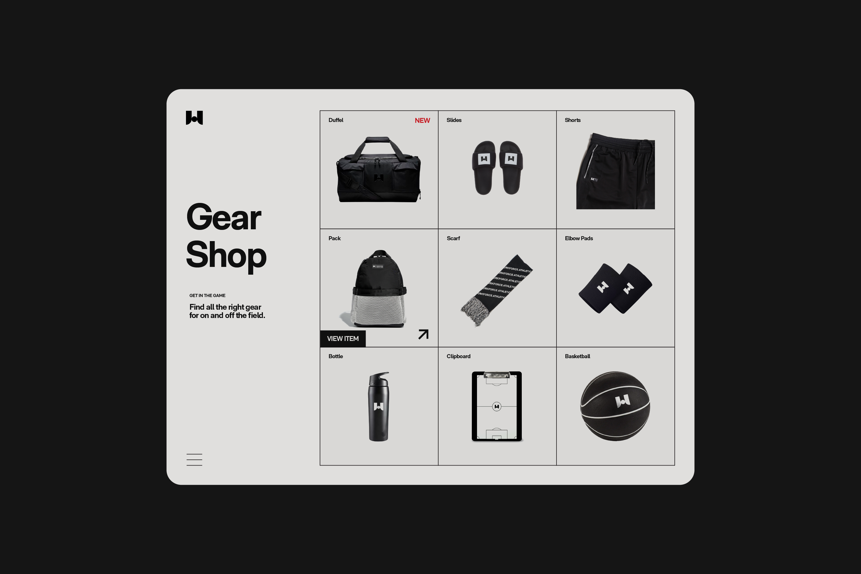 A grid with images of items that are available in the shop