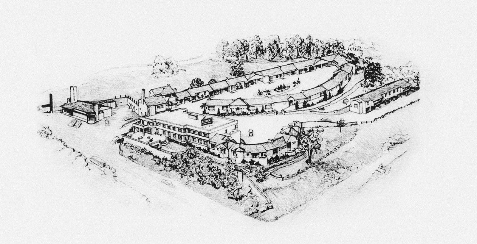 Sketch of an aerial view of the Belmont Hotel