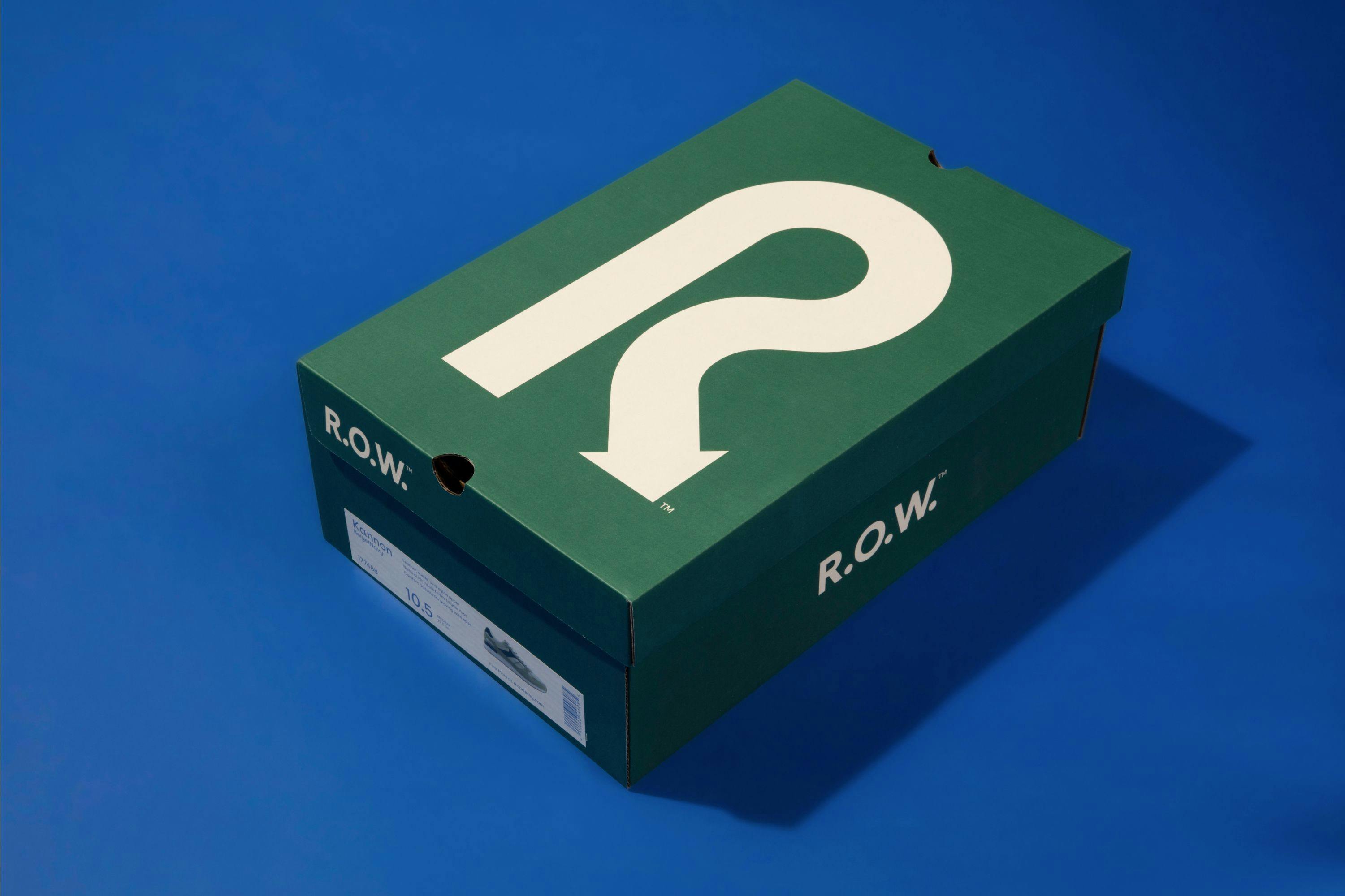 Green and white R.O.W branded shoebox