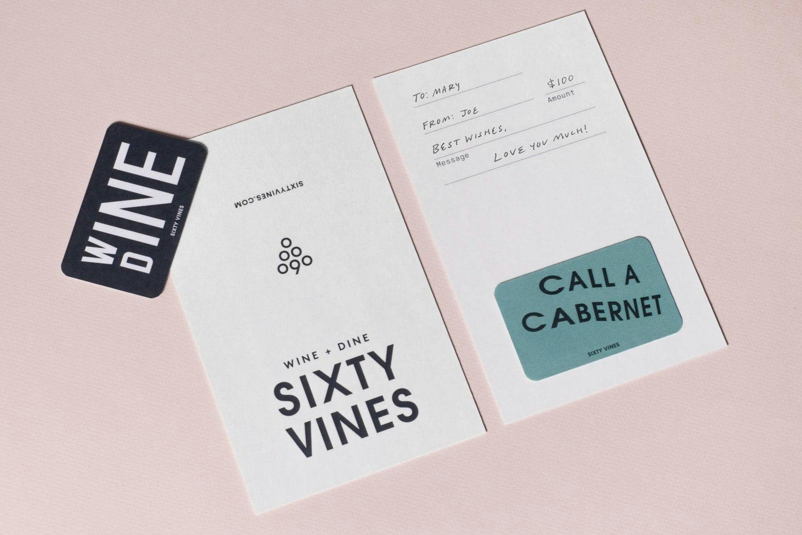Sixty Vines gift card and gift card holder