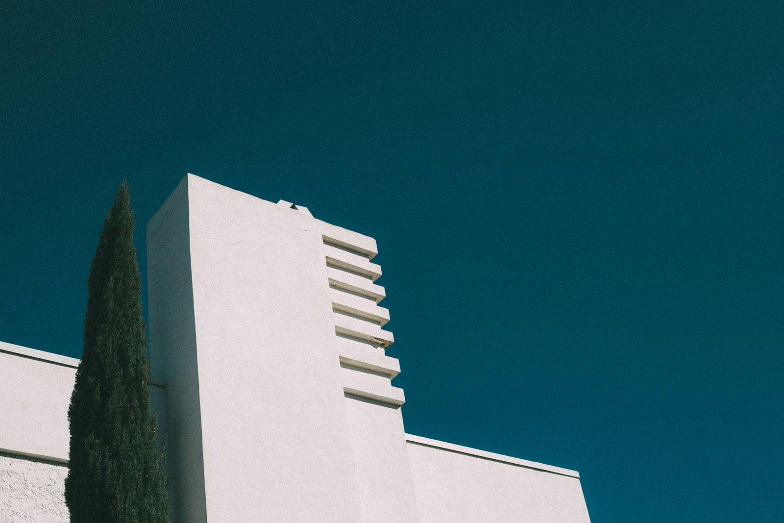 White building against a blue sky