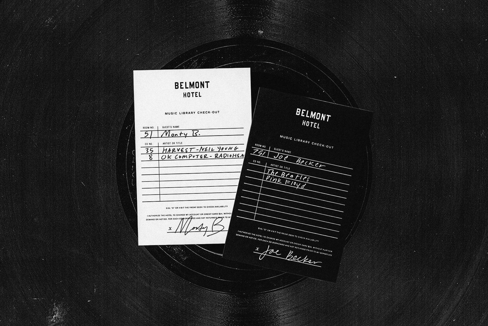 Music library check out forms for Belmont Hotel