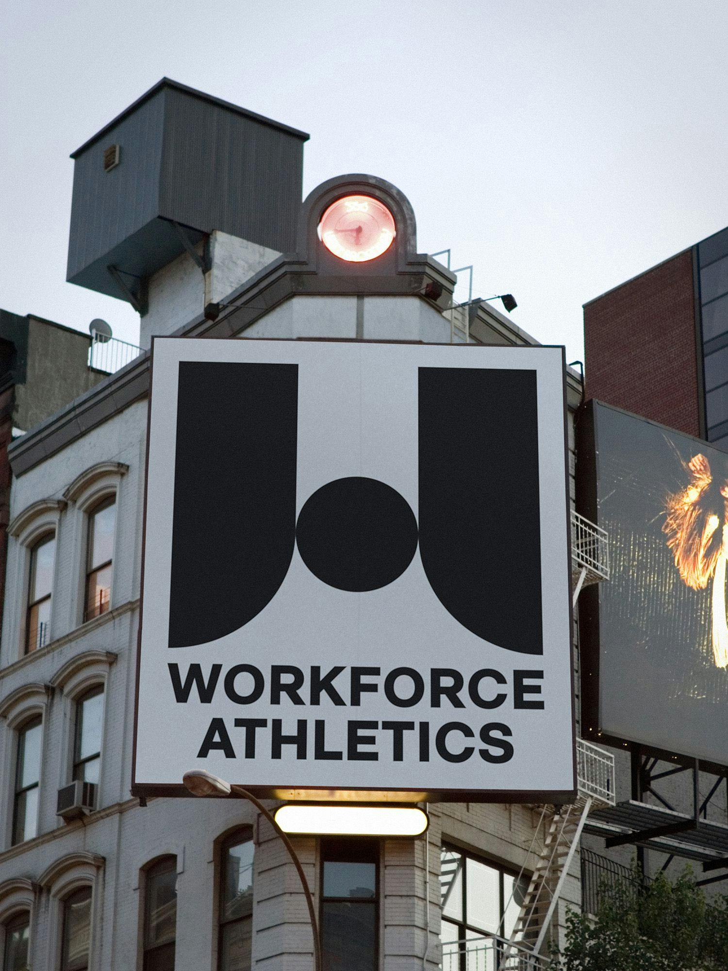 Workforce Athletics sign hanging from a window