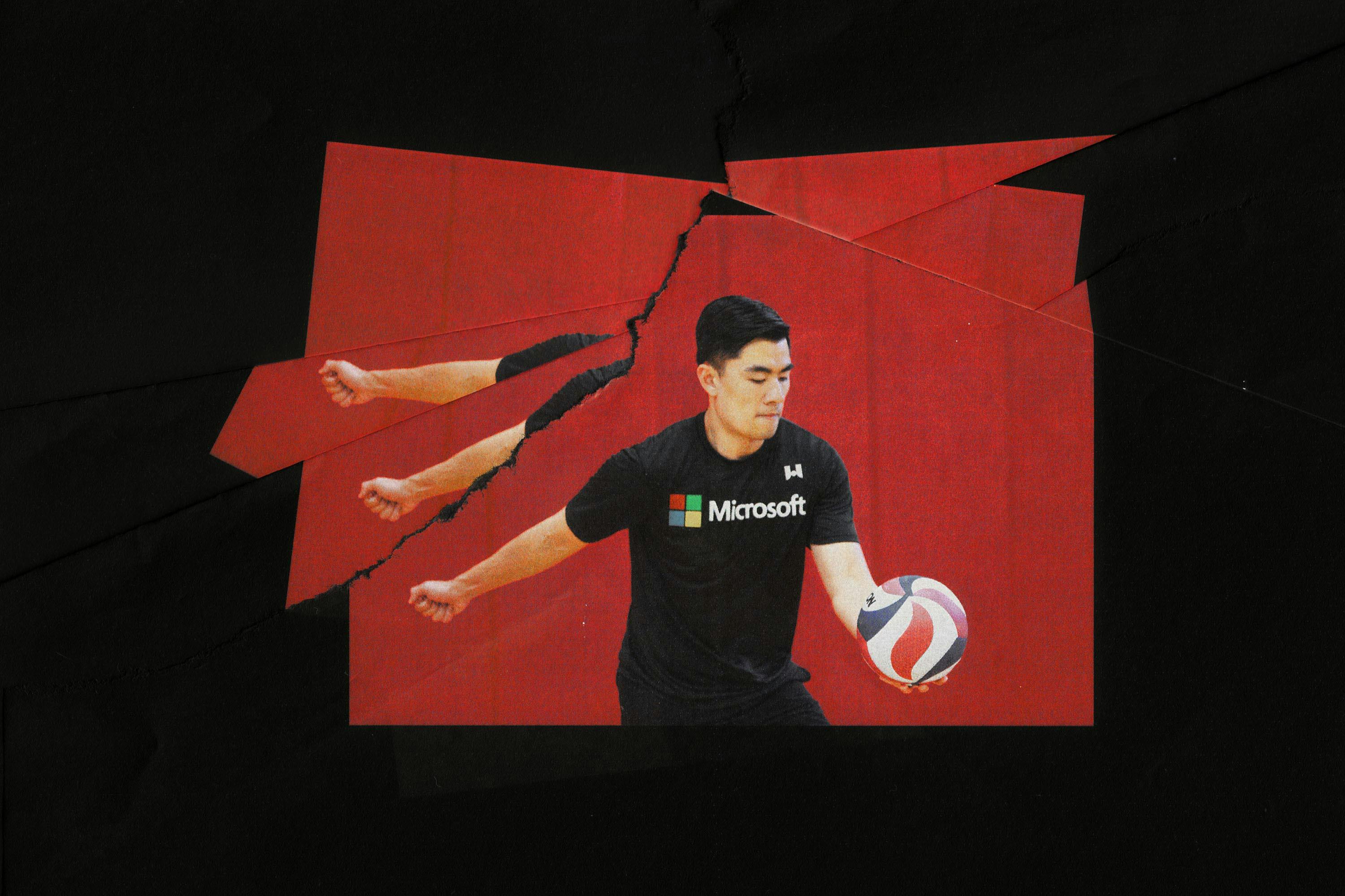 A volleyball player attempting to serve the ball
